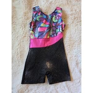 Colorful Retro Dance, Gymnastics, ballet Gym Leo Biketard Unitard Sz 100 (4)